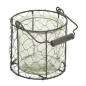 Cheungs Decorative Round Glass Jar in Brown Wire Basket - Large