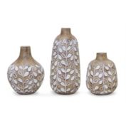 Melrose Set of 3 Brown and White Whimsical Leaf Planter Vases 8.75"