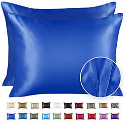 SHOPBEDDING Silky Satin Pillowcase for Hair and Skin - Queen Satin Pillow Case with Zipper, Royal (Pillowcase Set of 2) By BLISSFORD
