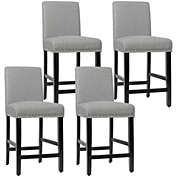 Gymax 4PCS Upholstered Counter Stools Bar Stool Home Kitchen w/ Wooden Legs Grey