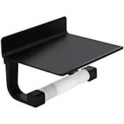 Unique Bargains Classic Black Toilet Paper Holder, Toilet Paper Holder with Shelf, Self Adhesive Tissue Roll Holder for Bathroom Heavy-Duty Bathroom TP Holder with Cell Phone Shelf