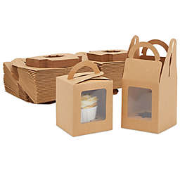 Juvale Kraft Paper Cupcake Gift Boxes with Clear Display Window, Individual Serving Bakery Box (100 Pack)
