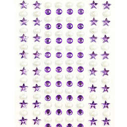 Wrapables 164 pieces Crystal Star and Pearl Stickers Adhesive Rhinestones / Purple