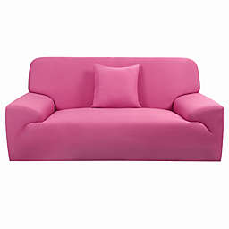 PiccoCasa Stretch Sofa Cover Couch Covers Solid Classic for Sofas Love-seat Armchair Universal Elastic Polyester Furniture with One Cushion Cover L, Fuchsia