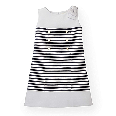Hope & Henry Girls&#39; A-Line Ponte Dress With Button Placket (Navy and White Striped, 12-18 Months). View a larger version of this product image.