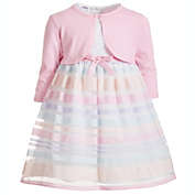 Blueberi Boulevard Little Girl&#39;s 2 Pc Shrug & Embroidered Rainbow Stripe Dress Set White- Size 6