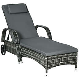 Outsunny Outdoor Rattan Wicker Chaise Lounge Chair with Height Adjustable Backrest & Durable Material, Mixed Grey