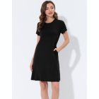 Alternate image 1 for cheibear Women's Sleepwear Strtechy with Pockets Nightshirt Lounge Dress Pajama Nightgown X-Large Black