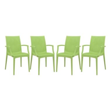LeisureMod Weave Mace Indoor/Outdoor Chair (With Arms), Set of 4 - Green. View a larger version of this product image.