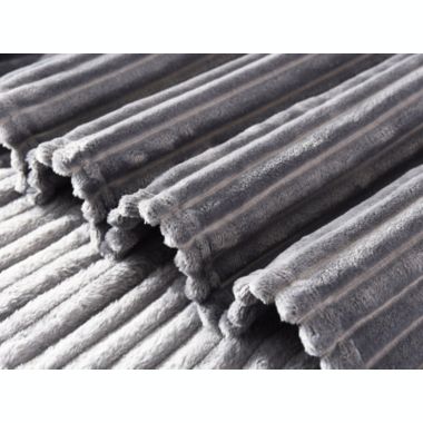 L'baiet Modern Indoor  Ribbed Twin Blanket 60"x80" 100% Polyester, Fluffy, Cozy, Plush, Microfiber, Warm Bedding Cover - Grey. View a larger version of this product image.