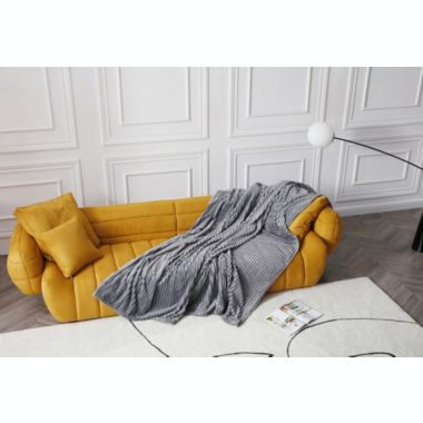L'baiet Modern Indoor  Ribbed Twin Blanket 60"x80" 100% Polyester, Fluffy, Cozy, Plush, Microfiber, Warm Bedding Cover - Grey. View a larger version of this product image.