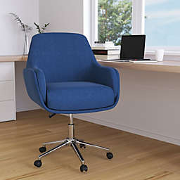 Merrick Lane Robyn Ergonomic Executive Style Mid-Back Office Chair with Adjustable Height And 360° Swivel in Blue Fabric Upholstery