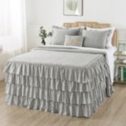 JML 4 Piece King Knit Ruffled Skirt Bedspread - Grey