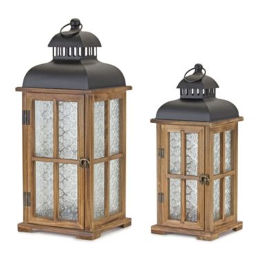 Melrose Set of 2 Black and Brown Contemporary Lantern Tabletop Decors 19.25". View a larger version of this product image.