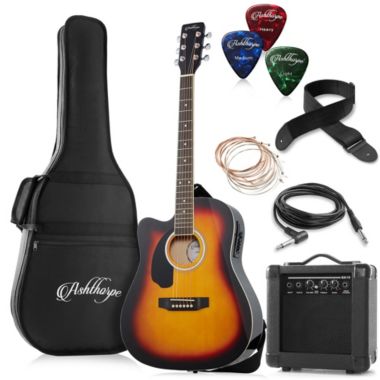 Ashthorpe Left Handed Full-Size Dreadnought Cutaway Acoustic Electric Guitar Package with 10 Watt Amp. View a larger version of this product image.