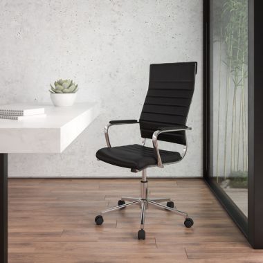 Flash Furniture Hansel High Back Black LeatherSoft Contemporary Ribbed Executive Swivel Office Chair. View a larger version of this product image.