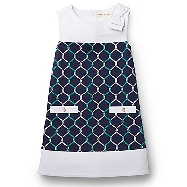 Hope & Henry Girls&#39; A-Line Ponte Knit Dress (Navy and White Rope, 3-6 Months). View a larger version of this product image.