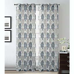 2 Pack Kate Aurora Sparkle Sheer Damask Design Grommet Top Curtains - 38 in. W x 84 in. L, Navy Blue
