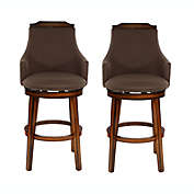Lazzara Home Toulon 45 in. Burnished Oak Full Back Wood Frame Swivel Pub Height Bar Stool with Fabric Seat (Set of 2)
