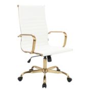 LeisureMod Harris High-Back Leatherette Office Chair With Gold Frame - White