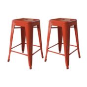 AmeriHome Industrial Modern Loft 24" Metal Bar Stool - Orange, 2- Piece