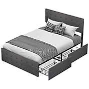 Idealhouse Lolita Queen Platform Bed Frame with 4 Storage Drawers Headboard and Wood Slat Support