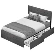 Idealhouse Lolita Queen Platform Bed Frame with 4 Storage Drawers Headboard and Wood Slat Support