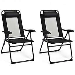 Costway 2 Pieces Patio Adjustable Folding Recliner Chairs with 7 Level Adjustable Backrest-Black
