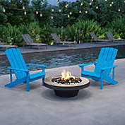 Merrick Lane Set of 2 Riviera Azure Blue Adirondack Patio Chairs With Vertical Lattice Back And Weather Resistant Frame