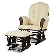 Slickblue Solid Wood Gliding Chair Set with Pockets and Ottoman for Relaxing-Beige