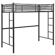 Costway Twin Loft Bed Frame with 2 Ladders Full-length Guardrail -Black