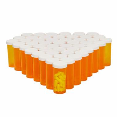 Juvale 50 Pack Empty Pill Bottles with Caps for Prescription Medication, 8-Dram Plastic Vials (Orange). View a larger version of this product image.