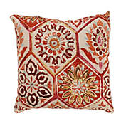 CC Outdoor Living Summer Breeze Crimson Red Radial Tile Pattern Cotton Throw Pillow 16.5" x 16.5"