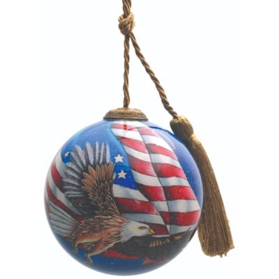 American Flag and Bald Eagle Glass Ball Christmas Ornament 3.25 Inches 