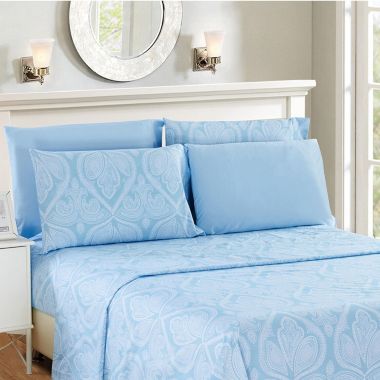 Lux Decor Collection 6-Pieces Deep Pocket Microfiber Printed Bed Sheet Set in California King Size Blue. View a larger version of this product image.