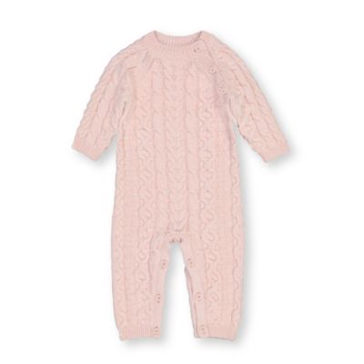 Hope & Henry Baby Cable Knit Sweater Romper (Light Pink, 0-3 Months)