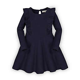 Hope & Henry Girls' Knit Pinafore Ruffle Dress (Blue, 4)