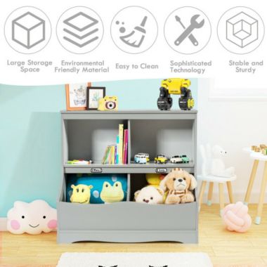 Slickblue Kids Floor Cabinet Multi-Functional Bookcase -Gray. View a larger version of this product image.