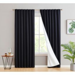 THD Grant 100% Full Complete Blackout Heavy Thermal Insulated Energy Saving Heat/Cold Blocking Curtain Drapery Panels for Bedroom & Living Room - Set of 2