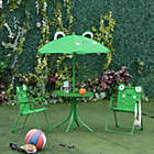 Alternate image 3 for Outsunny Kids Folding Picnic Table and Chair Set Frog Pattern with Removable & Height Adjustable Sun Umbrella, Green