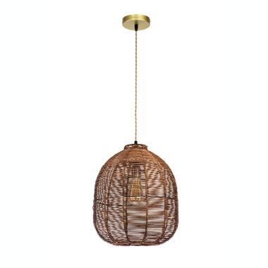 ELE Light & Decor Luna 1-Light Brown Pendant Design Pendant Light with Rattan Shade. View a larger version of this product image.