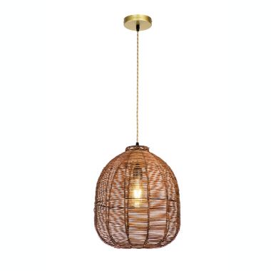 ELE Light & Decor Luna 1-Light Brown Pendant Design Pendant Light with Rattan Shade. View a larger version of this product image.