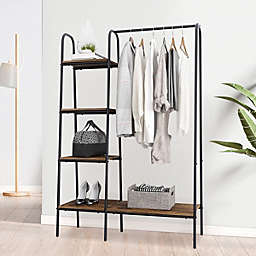 SINGES Metal Garment Rack with Wood Shelves,Multi-Functional Freestanding Storage Clothing Rack Closet Organizer