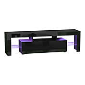 HOMCOM High Gloss TV Stand Cabinet with Remote Controlled LED Lights, Media TV Console Table with Storage Compartment for TVs up to 65", Black