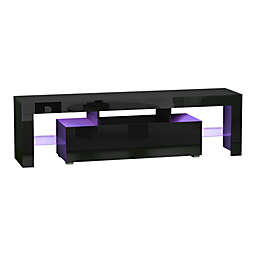 HOMCOM High Gloss TV Stand Cabinet with Remote Controlled LED Lights, Media TV Console Table with Storage Compartment for TVs up to 65
