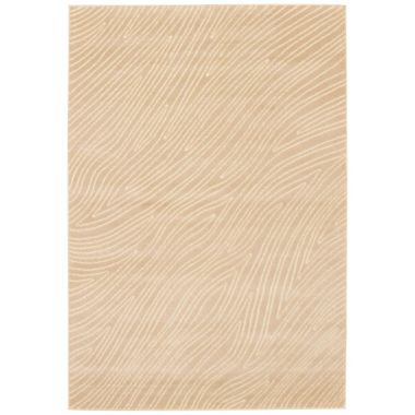 Chaudhary Living 6.5' x 9.5' Beige and White Abstract Rectangular Area Throw Rug. View a larger version of this product image.