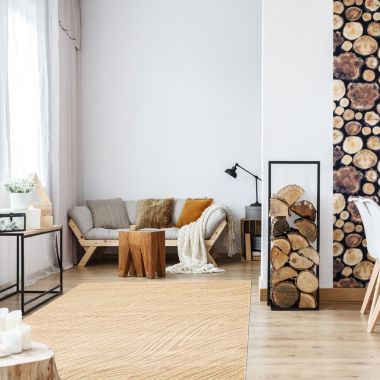 Chaudhary Living 6.5' x 9.5' Beige and White Abstract Rectangular Area Throw Rug. View a larger version of this product image.