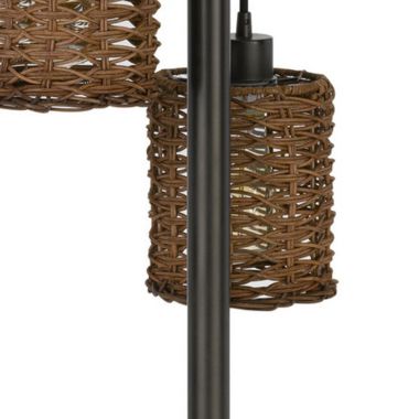 Saltaro Sherpi 37 Inch Metal Table Lamp, 3 Hanging Rattan Shades, Bronze Black- Saltoro Sherpi. View a larger version of this product image.
