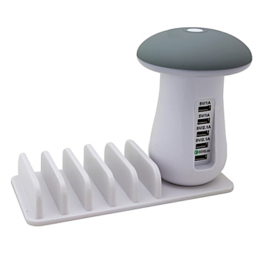 Trexonic 6A 5-Port USB Charging Station with Qualcomm Quick Charge 3.0 Technology with 5 Slots and Mushroom LED Desktop Lamp. View a larger version of this product image.