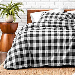 Bare Home Flannel Duvet Cover and Sham Set - 100% Cotton, Velvety Soft Heavyweight, Double Brushed Flannel (Buffalo Plaid - White/Black, Full/Queen)